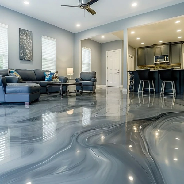 Living Rooms Metallic Epoxy Flooring In Dubai